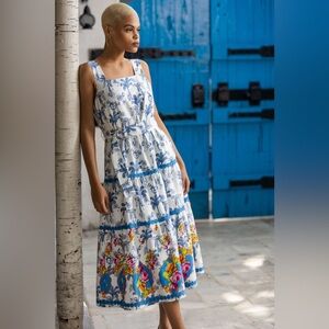 $391 NWT EMILY LOVELOCK Anthropologie Anette Tropical Midi Dress, Size MEDIUM